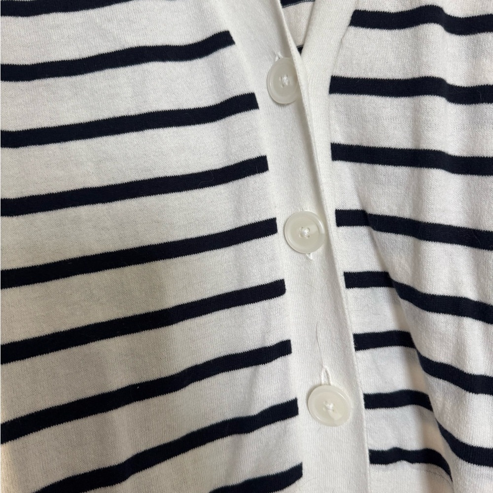 J.Crew White & Navy Striped Cardigan Sweater | Button Front | Size L - Picture 2 of 4